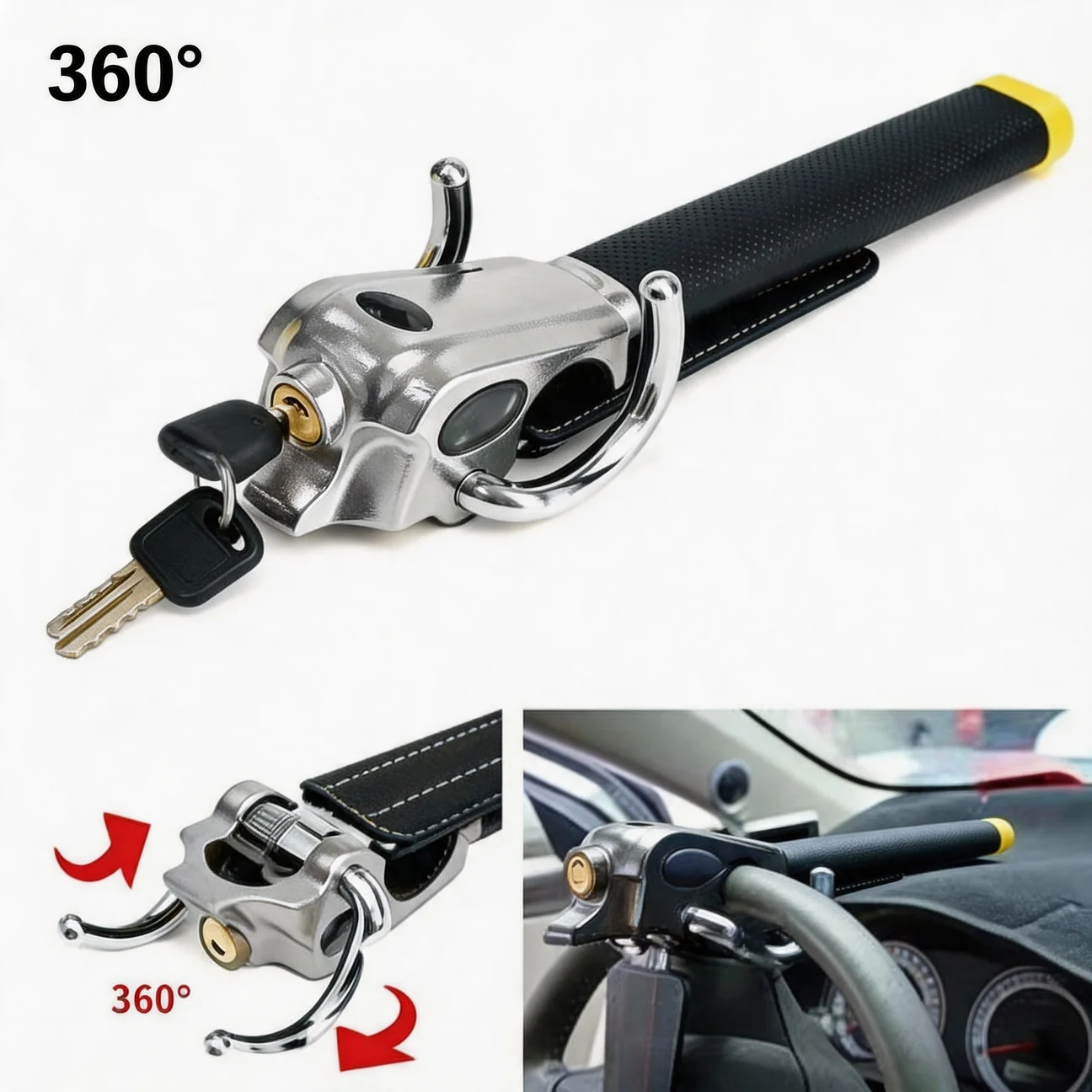 Foldable Universal Car Steering Wheel Anti-Theft Safety Lock Protection T-Locks Car Wheel Steering Lock for Cars Trucks Vans