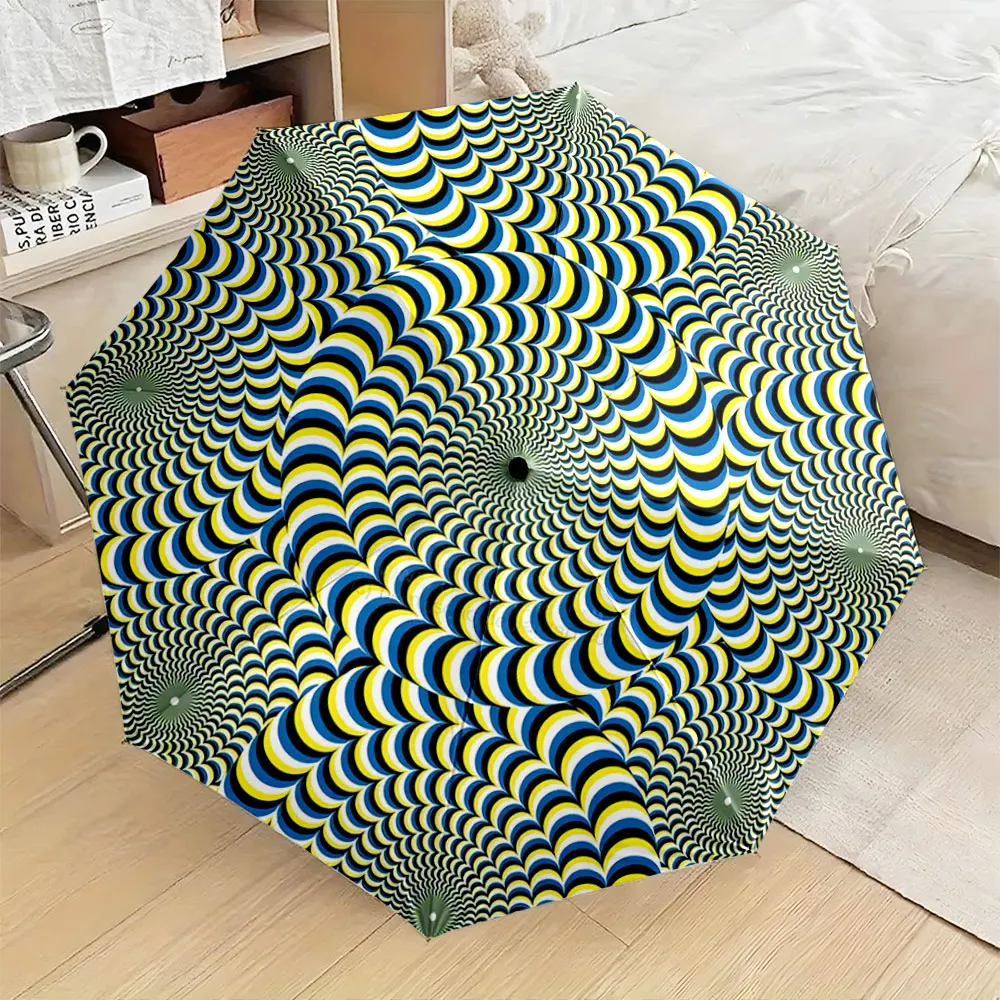 Colorful Optical Illusion Spiral Pattern Round Design portable waterproof sun rain umbrella for outdoor travel beach