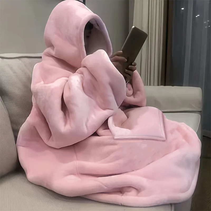 Ultra Soft Cozy Oversized Hoodie Blanket - Reversible Wearable Sherpa Fleece Sweatshirt with Kangaroo Pocket, Machine Washable