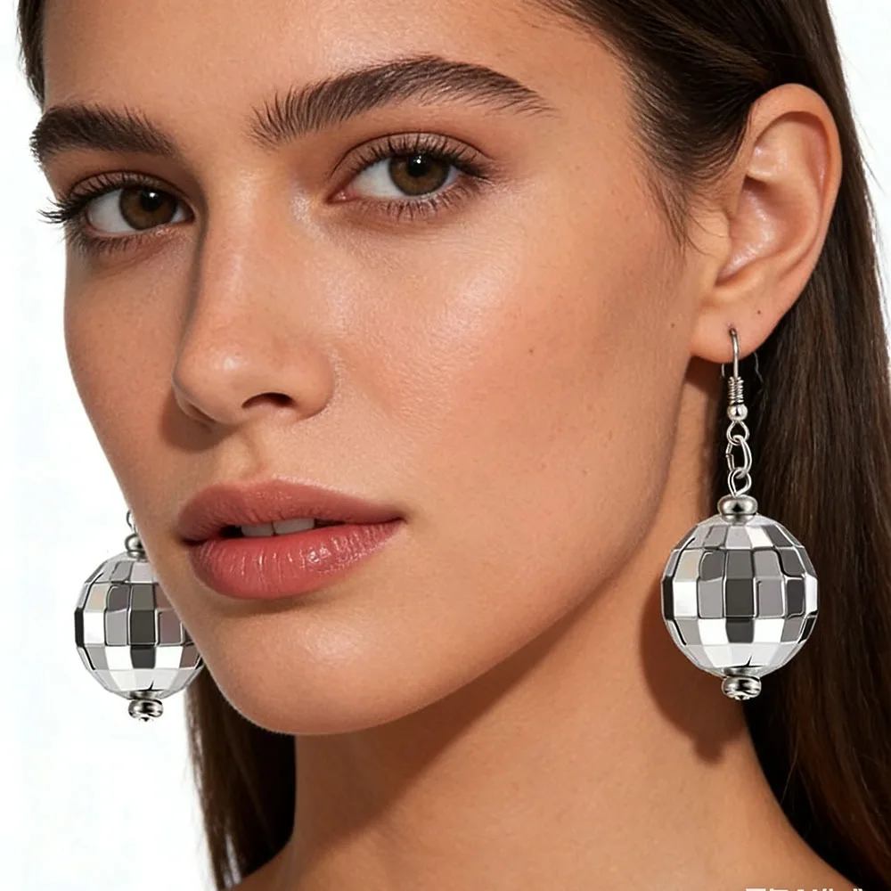 Pendientes de Bola de Discoteca para Mujer, Pendientes de Espejo para Fiesta, Disfraz, Atuendos de Discoteca, Joyería para el Día de San Valentín
