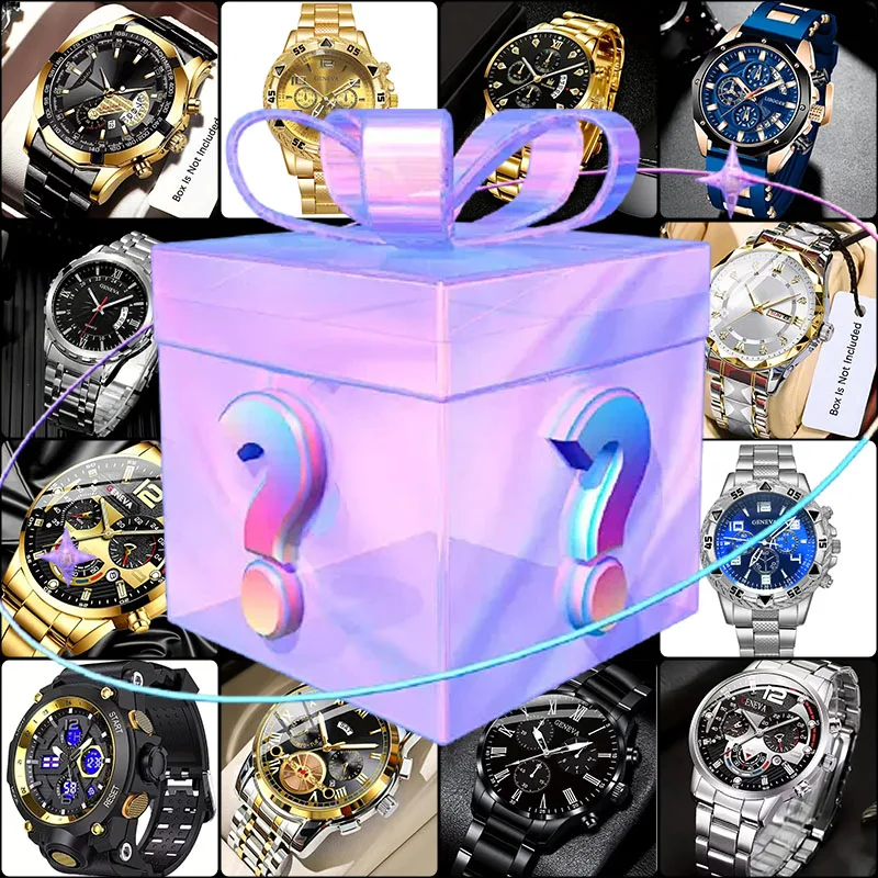 

1 шт., загадочная коробка-сюрприз со 100% выигрышной скоростью, случайно содержащий из мужских часов, отображаемый на изображе. Это #