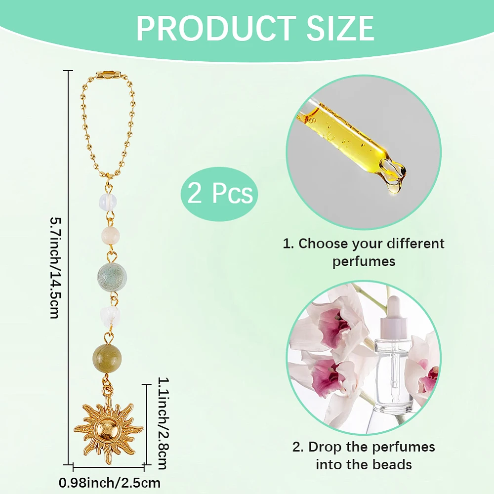 1 Box 2Pcs Sun Hanging Car Charm Rear View Mirror Accessories 5.7 Inch Boho Beads Dangling Pendant Decor for Car Accessory