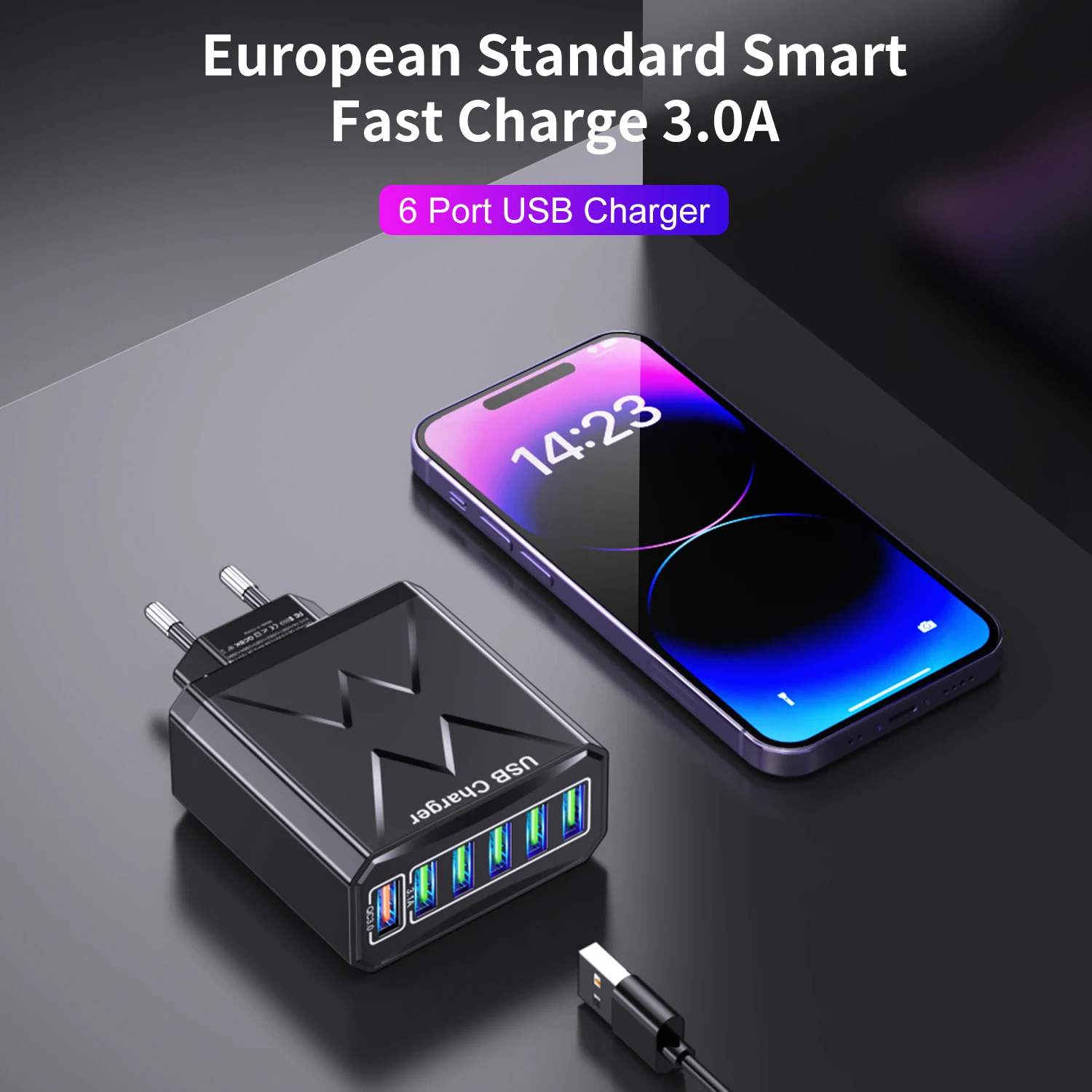 6 Ports USB Travel Charger 3.1A LED Fast Charge QC 3.0 Wall Charging For iPhone 14 Samsung Xiaomi Mobile Plug Charging Adapter