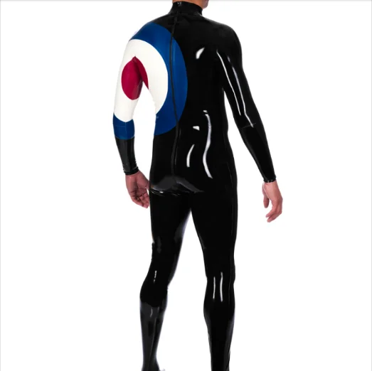 

Latex Rubber Gummmi Black men's bodysuit racing uniform party role play special occasion hand customized 0.4mm XS-XXL body suit