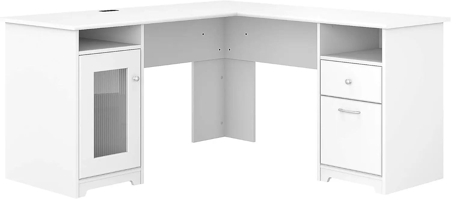 Bush Furniture Cabot L Shaped Computer Desk In White | Corner Table With Drawers And Storage For Personal Home Office Workspace