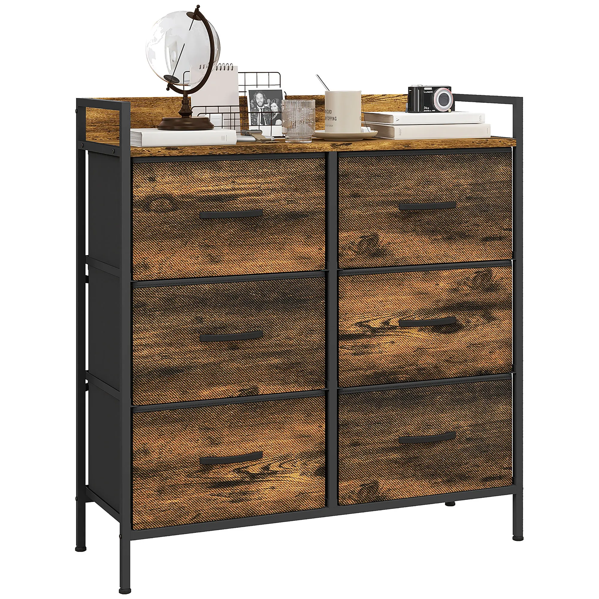 HOMCOM Cómoda con 6 Cajones Plegables 79x29x85 cm Marrón Rústico
