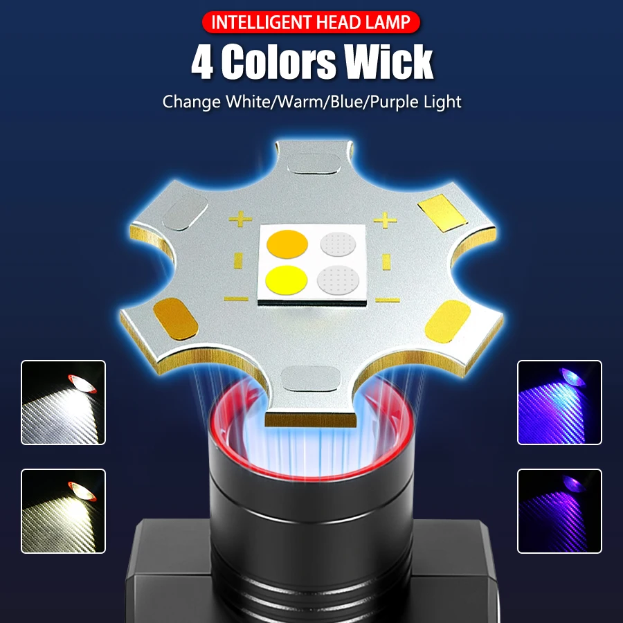 4LED Rechargeable Headlamp Super Bright Head Light Motion Sensor Front Led Head Flashlight Waterproof Outdoor Camping Flashing