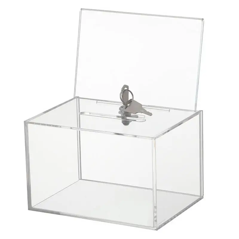 

Acrylic Donation Box with Lock Multipurpose Clear Ballot Box with Sign Holder Portable Suggestion Box Storage Container New