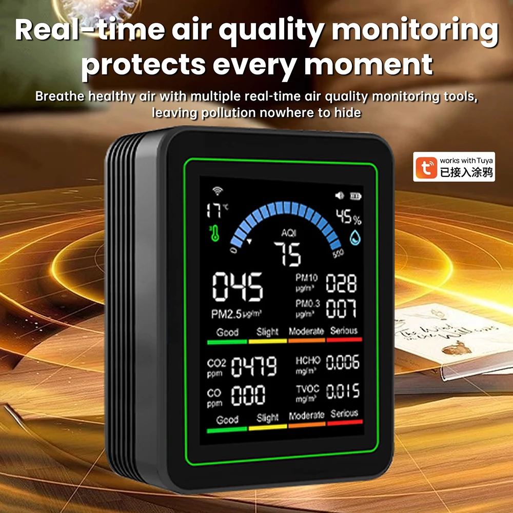 10-in-1 Intelligenter Luftqualitätsmonitor CO2 CO Tester TVOC HCHO PM Formaldehyd-Detektor Temperatur- und Feuchtigkeitsmesser mit WLAN / ohne WLAN – Detail 2