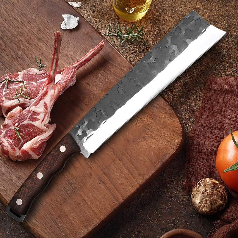 Coltello pesante Tritare osso Verdure Coltello da macellaio Schiacciare Coltello multiuso per affettare Lama per forgiatura a mano Coltelli da cucina Mannaia per chef Carne