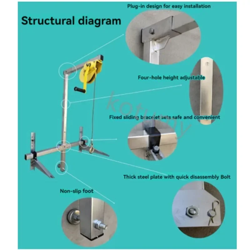 외부 설치 리프팅 도구 크레인 에어컨 접이식 자동 잠금 수동 윈치 어셈블리 에어컨