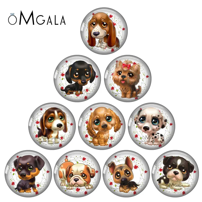 Lovely Cartoon Dog Art Patterns 10mm 12mm 14mm 20mm 25mm Handmade Photo Glass Cabochons DIY Making Accessories