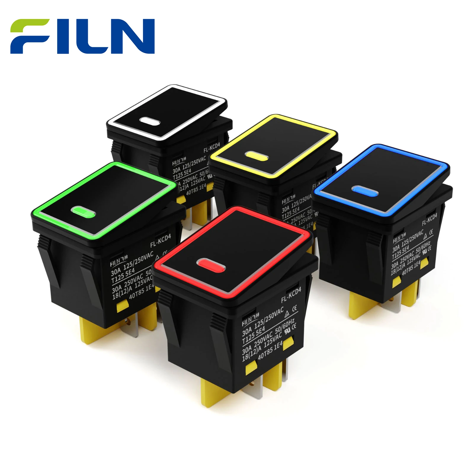 FILN 1/3PCS Aluminum Alloy Rocker Switch 12V 24V 110V 220V Waterproof LED Toggle Switches DIY Car Boat Industrial Control Panel