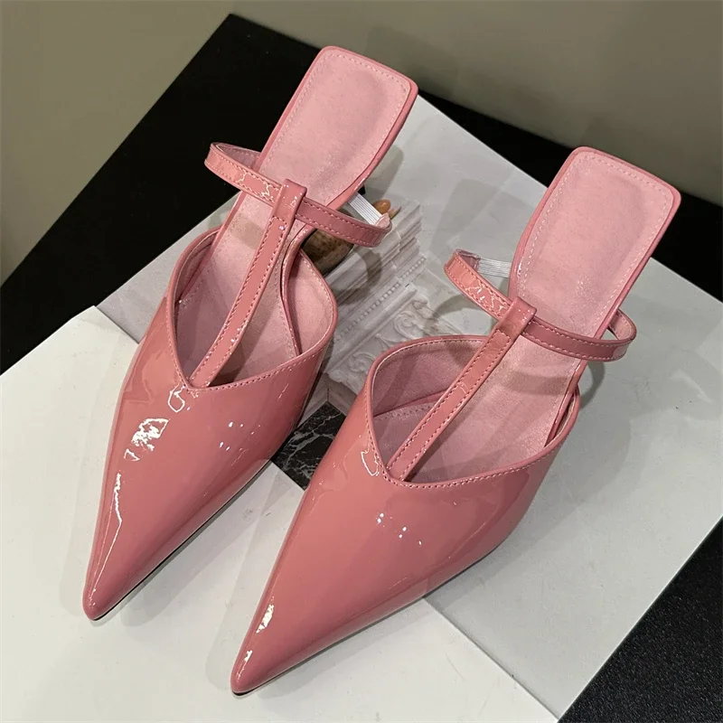 Aneikeh NEW Spring/Autumn Fashion Sewing Solid Slip-On Pumps Shallow Women Sexy Pointed Toe Ladies Mules Shoes Wedding  T-Tied