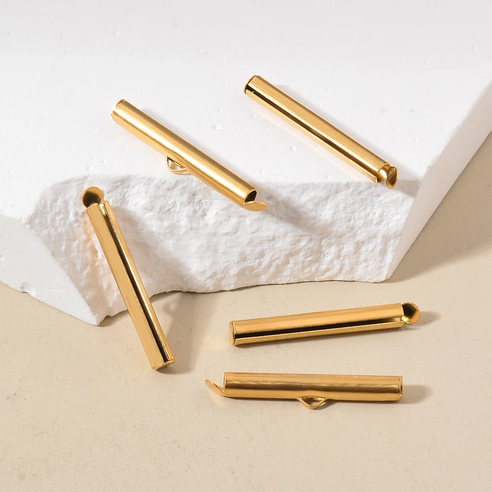 Großhandel 20 Stück/Set Edelstahlrohre Schiebe-Endkappen Verbindungsstücke Crimp-Endperlen Schiebe-Endverschluss für DIY-Schmuckherstellung – Detail 5