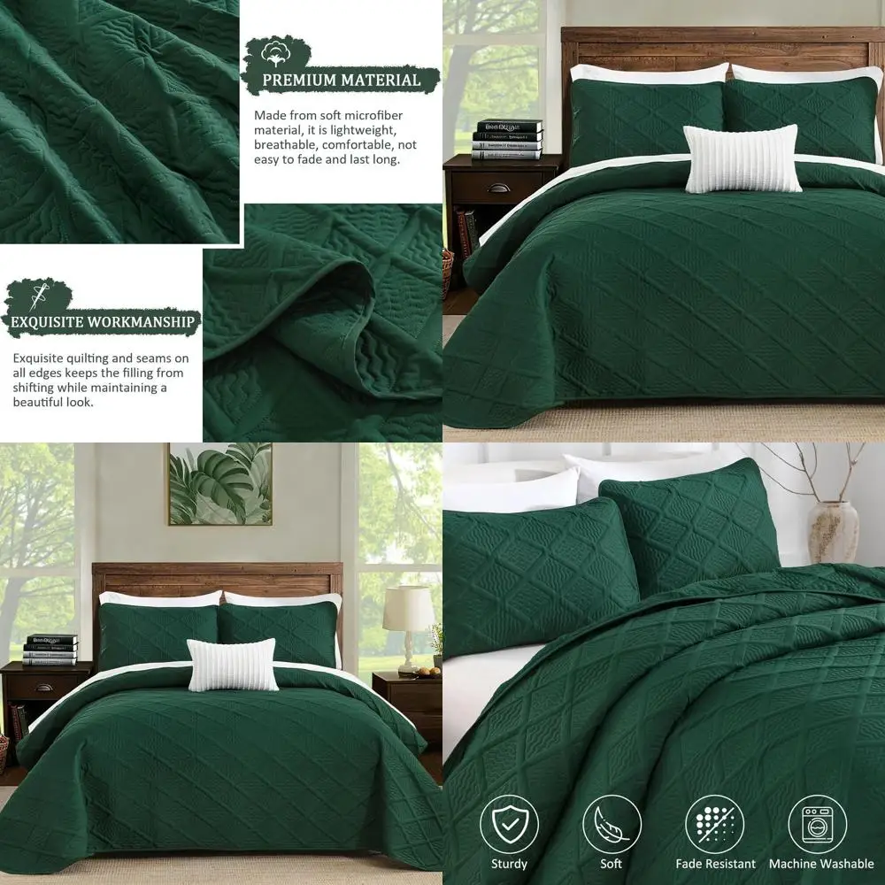 

Одеяла размера «queen-size», изумрудно-зеленое покрывало на весну и лето, комплект постельного белья, легкое покрывало из микроберы с бриллиантами, 3 предмета, с 2 пилотами