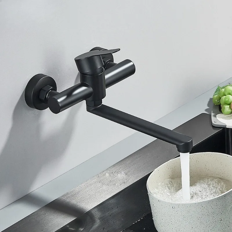

High Quality Stainless Steel Bathroom Faucet Wall Mounted Faucet Hot and Cold Tap With Accessorie Extended Handle