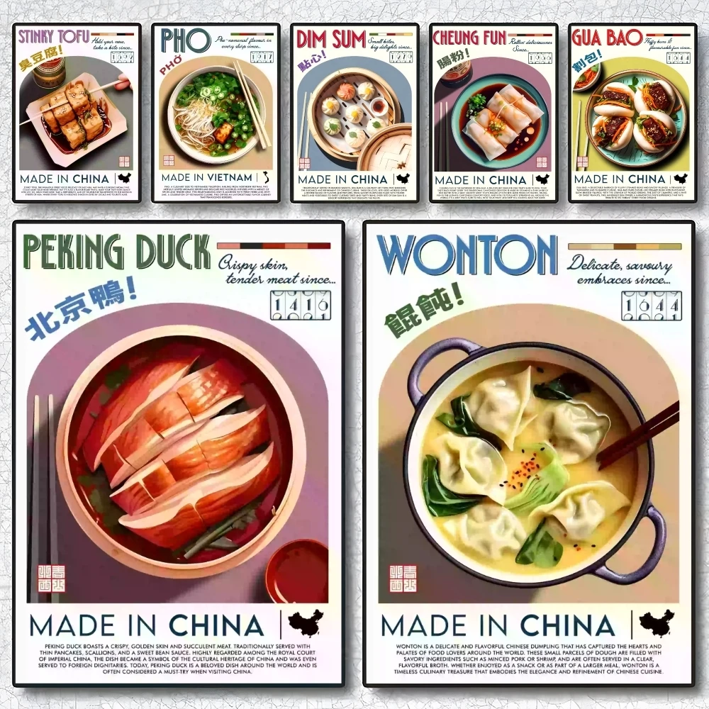 Póster de comida china, pegatinas autoadhesivas para pared, decoración removible para habitación, decoración estética para espacios, murales, regalo