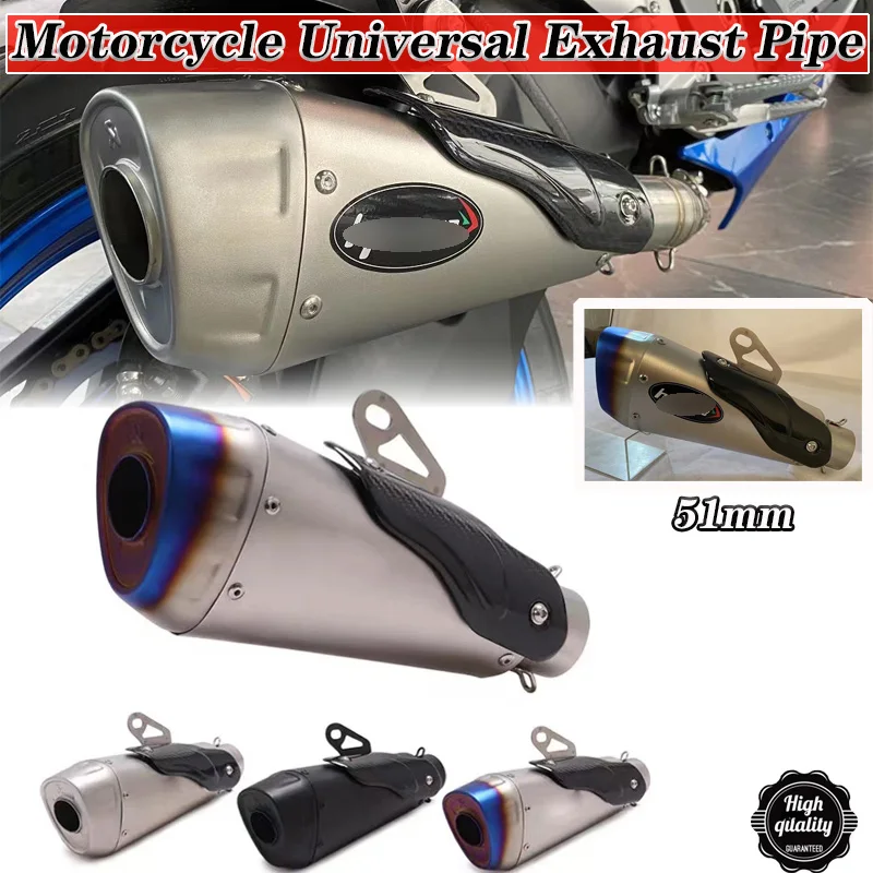 

51MM Motorcycle Universal Exhaust Pipe Escape Moto Muffler Carbon Fiber Cover For Ducati V4 Yamaha YZF-R125 R15 GSRX k7 600 Z400