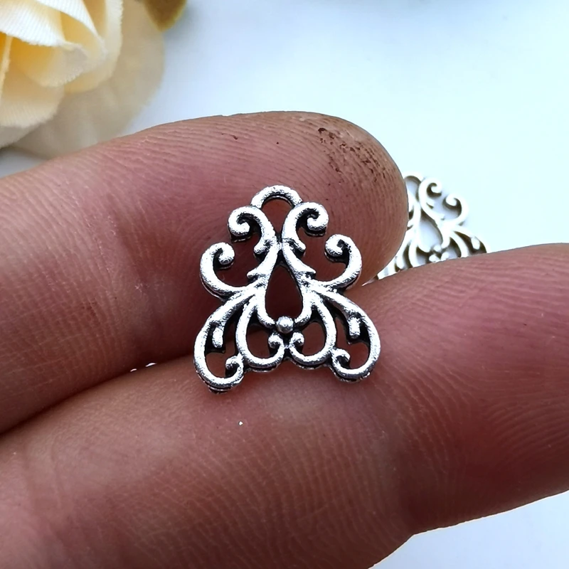 10pcs/lot 15*13MM Filigree Fittings Flower Charms Hair Jewelry Making Supplies Necklace Handmade Accessories Parts DIY