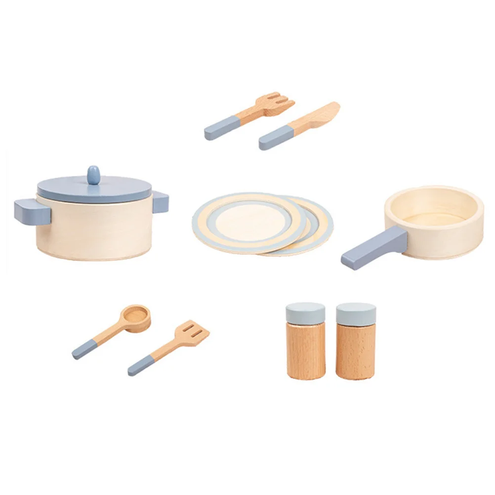 1 Juego de utensilios de cocina para niños, juego de cocina de madera para niños, juego de cocina educativo, portátil, interactivo