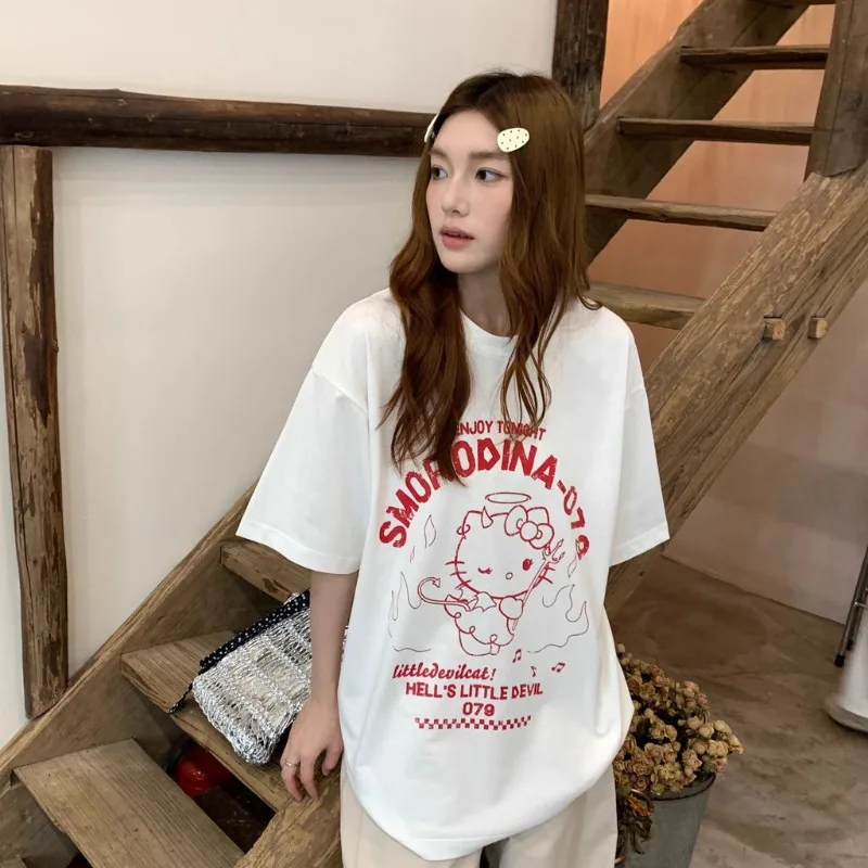 Street Women's Quick Drying T-shirt Hello Kitty 3D Printed T-shirt Fashionable, Cute, Sweet, Casual Daily Wear Loose Top