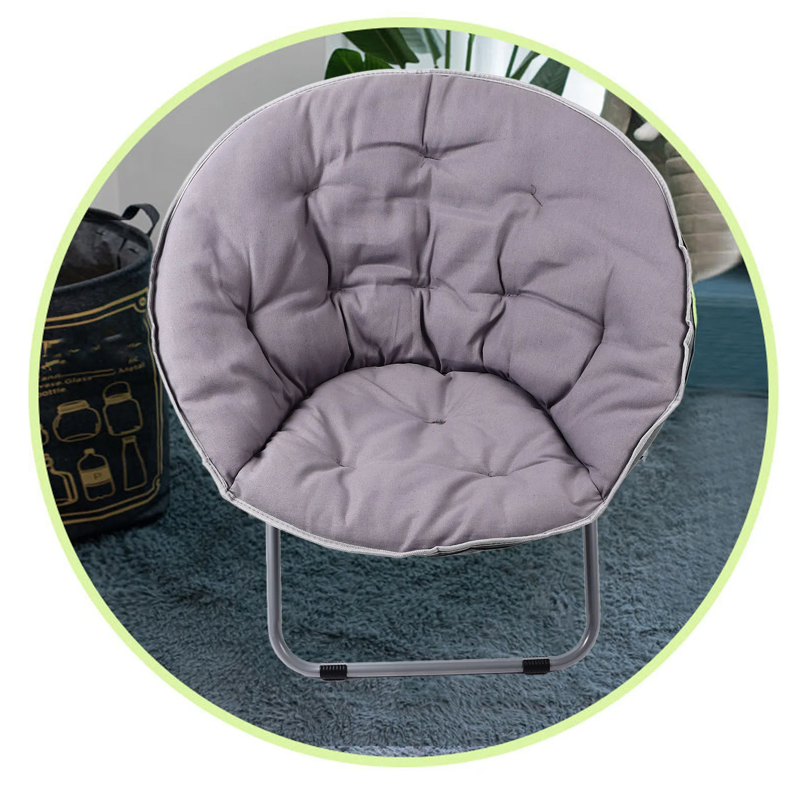 Saucer Chair Metal Frame Gray Comfortable Ergonomics Foldable Cozy Chair for Living Room Gift