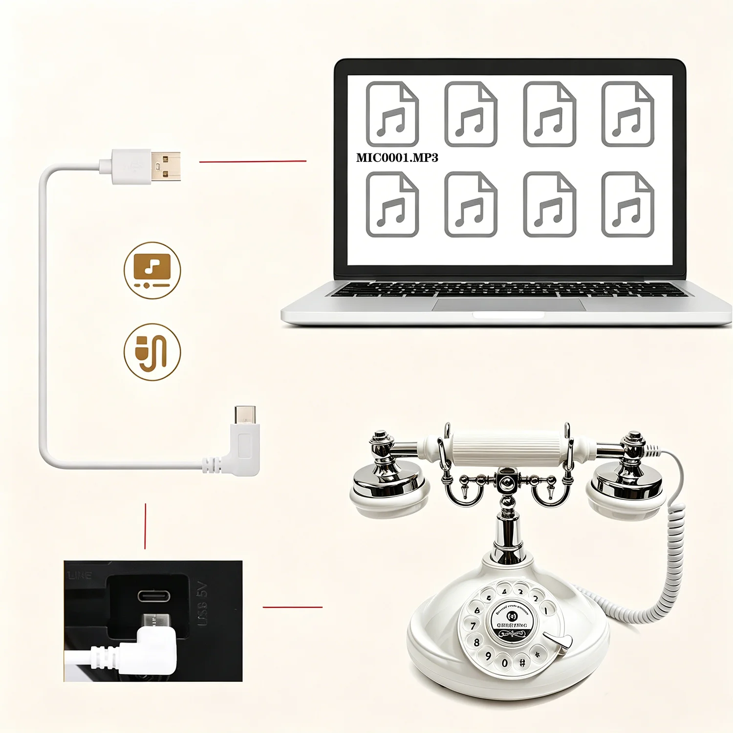 Sprach-Gästebuch-Telefon für Hochzeiten, Vintage-Drehscheibentelefon mit Aufnahmefunktion, Anpassbare Nachrichten für Hochzeit, Geburtstag, Party – Detail 4