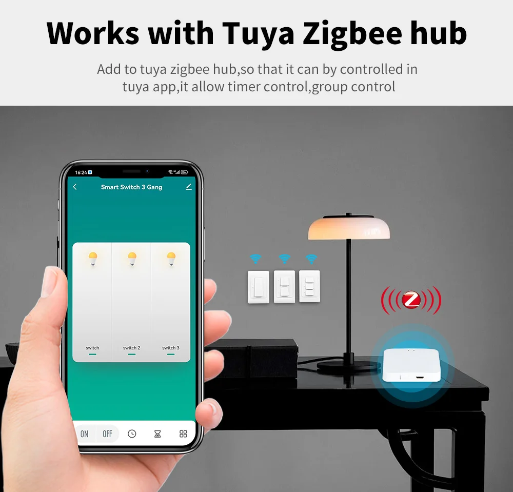 Tuya zigbee Smart Light Switch US Push Button Wall Switch 110-240V 1/2/3 gang Work With Alexa Google Home No Capacitor Required