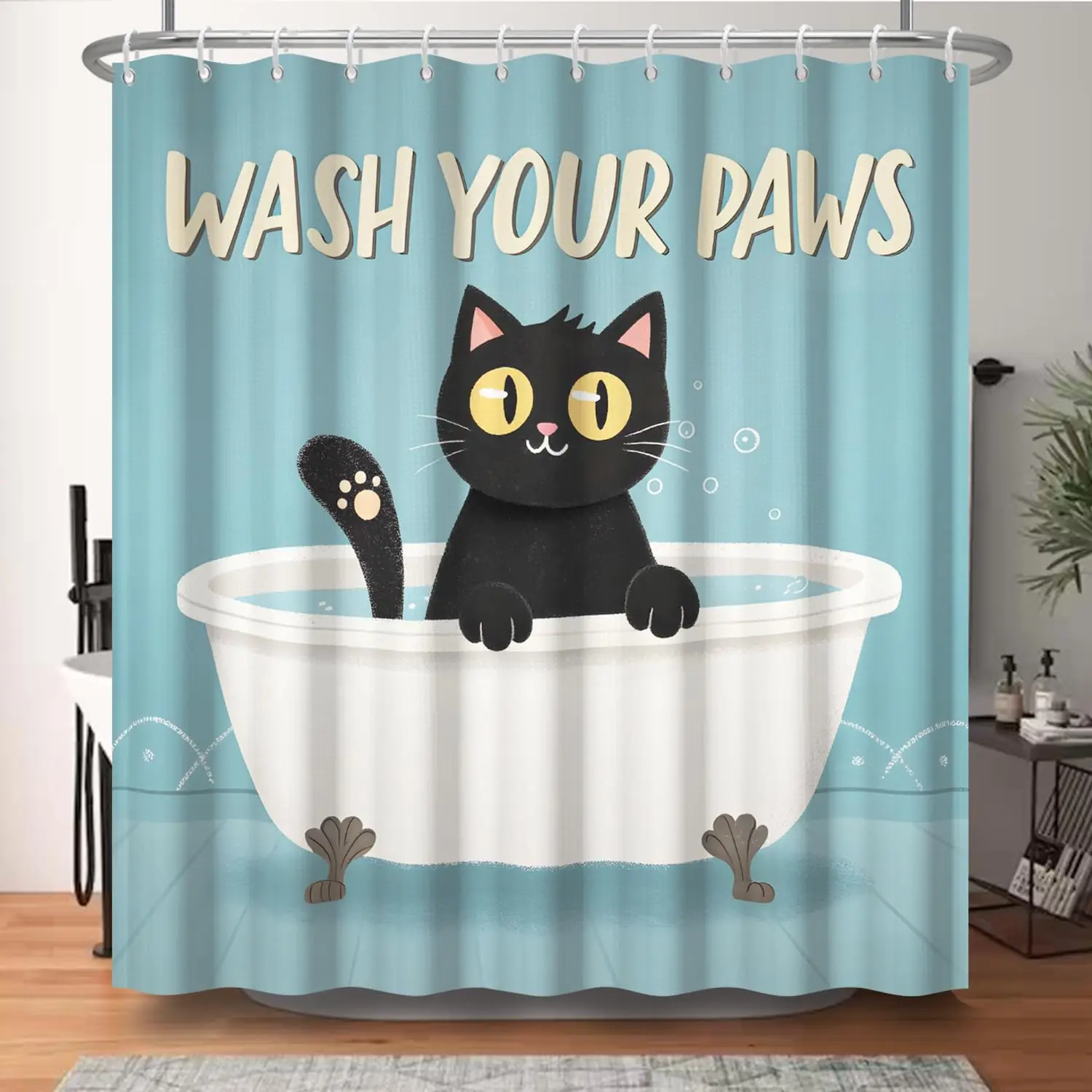 

Водонепроницаемая тканевая занавеска для душа-милый черный кот с животным принтом, занавеска для ванной комнаты для детей, забавная занавеска для ванной с крючками для ванной комнаты