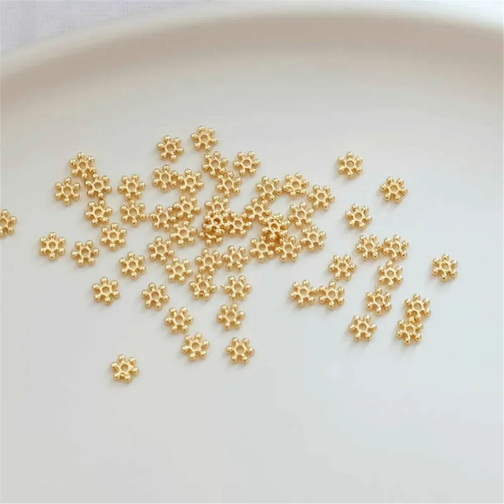 14K Gold-plated Snowflake Flake Flower Spacer Beads Loose Beads Handmade Diy Bracelet Earrings Material Accessories Ornaments view 3