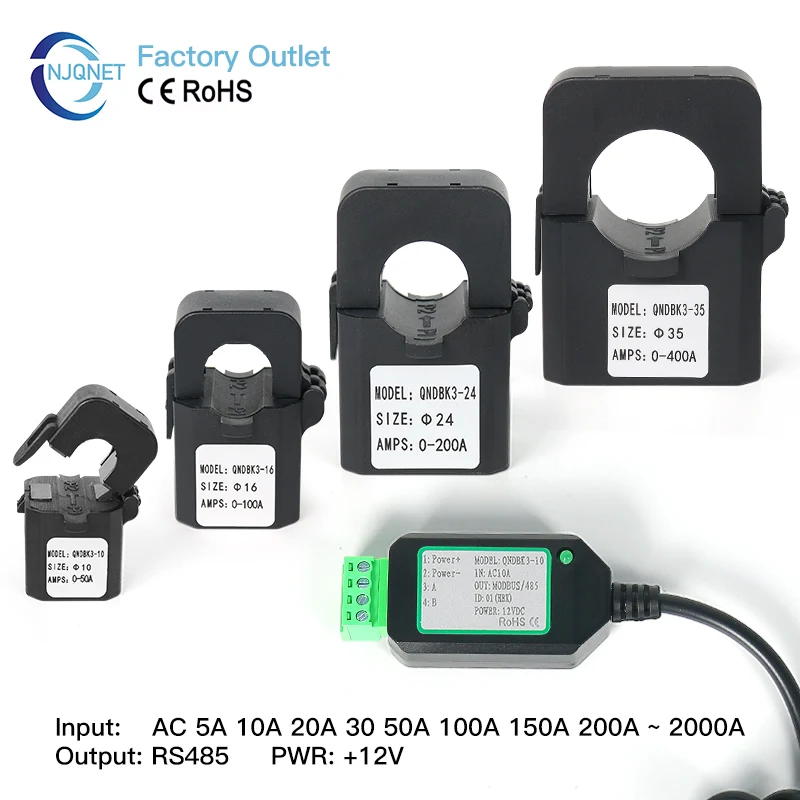 

Split Core Current Transducer Modbus QNDBK3-16 Ac 10A 20A 50A 100A 200A Output RS485 Clamp Ct Digital Current Transformer Sensor