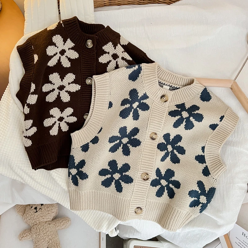 

Autumn Baby Sweater Vintage Knit Kids Vests for Girls Boys Waistcoat Children Cardigan Coat Infant Clothing Baby Clothes