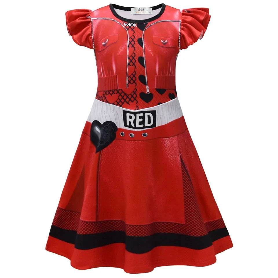 2024 Karneval Nachkommen 4 Königin der Herzen Prinzessin rotes Kleid für Mädchen Kinder Maskerade Party Halloween Cosplay Kostüm