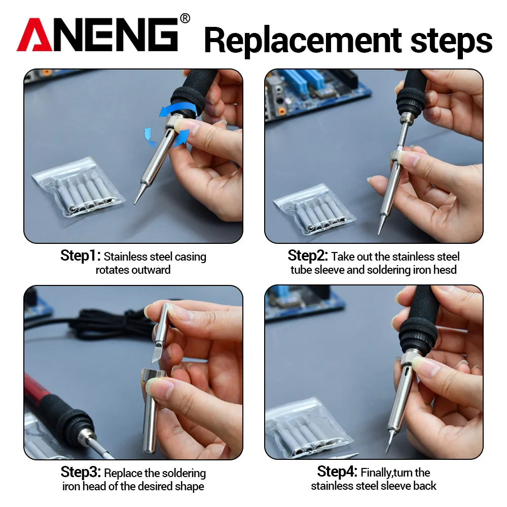 ANENG SL101 60W Electric Soldering Iron Welding Electrician Repair Ceramic Heating Core Adjustment Knob EU/US Plug Portable Kit