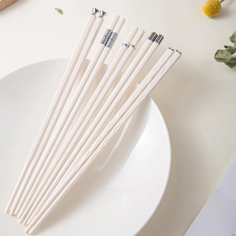 

5PCS White Alloy Chopsticks Household High Temperature Resistant Anti-mold And Non-slip Chopsticks Kitchen Supplies