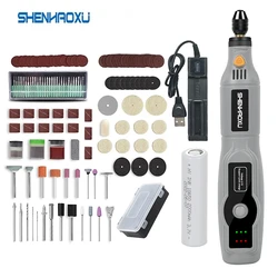 SNENHAOXU-Moedor Elétrico Sem Fio, Bateria Recarregável Removível, Gravação Para Carpintaria, Ferramenta Rotativa LED 3 Velocidades, Mini Gravador