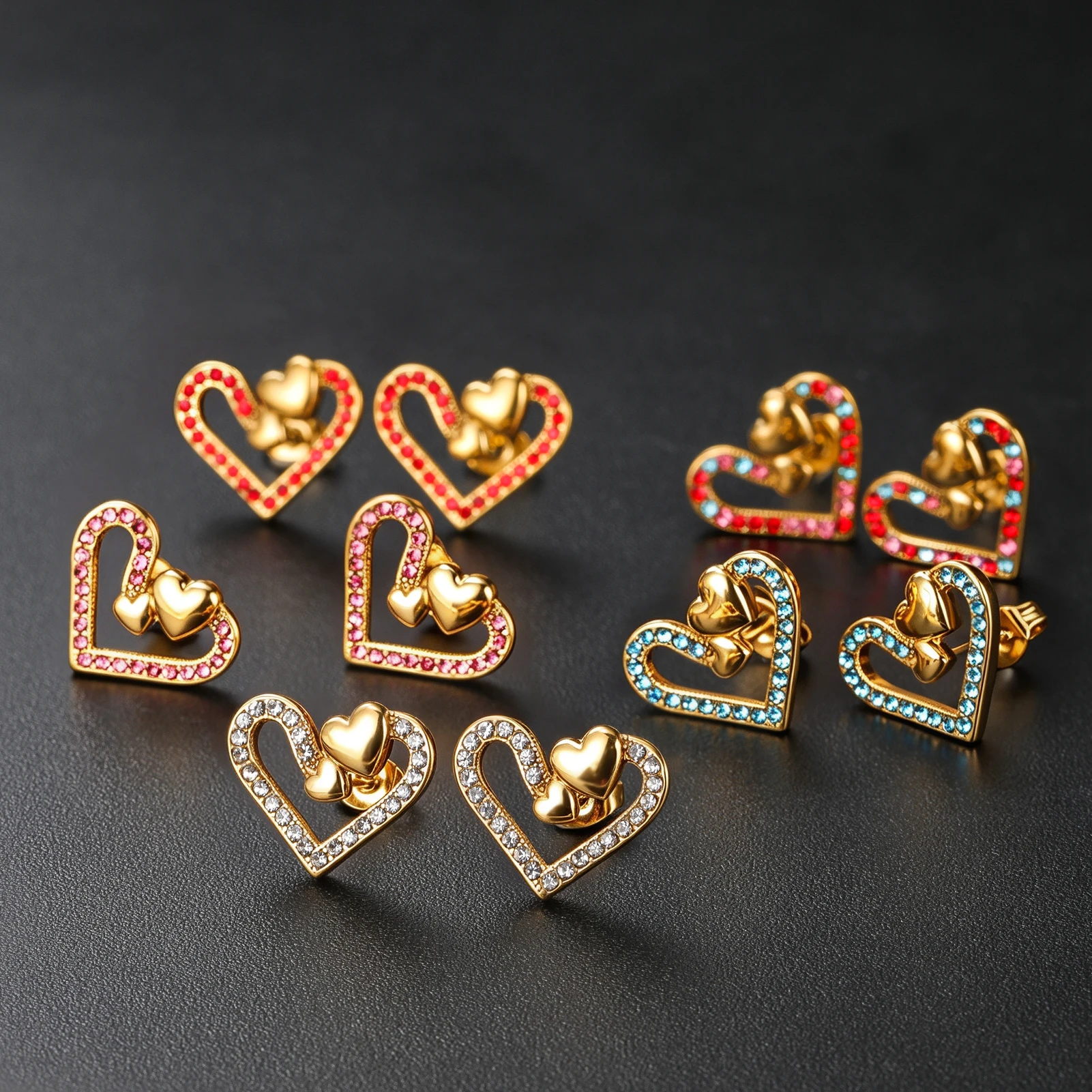 Eueavan Edelstahl Doppelherz Ohrstecker Strass Kristall Ohrringe Romantischer Schmuck für Frauen Party Valentinstag – Detail 2
