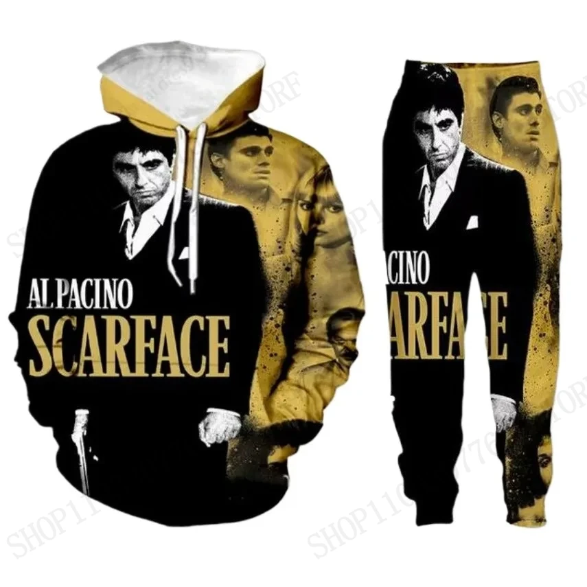 

Movie Scarface 3D Print Hoodie + Pants Two Piece Sets Men Women Fashion 2Pcs Tony Montana Sports Jogging Tracksuit Suit Outfit