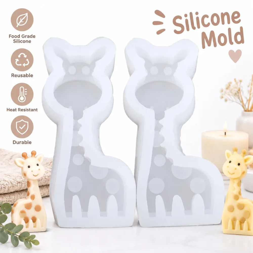 2PCS Flexible Silicone Silicone Mold 3D Giraffe Shape Easy To Clean Animal Mold Non Stick Surface Resin Mold DIY Craft Making