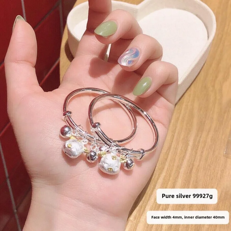 

A Pair of Sterling Silver Bracelets for Babies in Year of Pig and RatS9999100% Pure Silver Baby Child Full Moon Gift