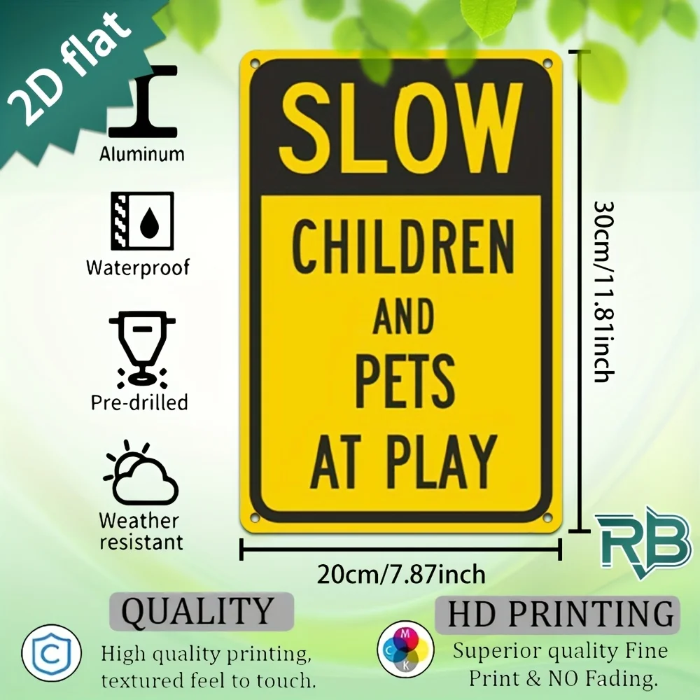 New Trendy HD Metal Wall Art - Vintage Retro 2D Flat Design Funny Warning Sign Yellow Black Color Block 