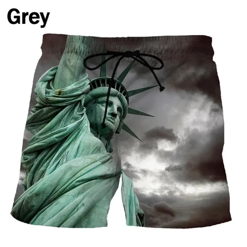 Statue Of Liberty Painting Graphic Short Pants Men Summer Gym Swim Trunks Hawaii Beach Shorts 3D Printed Funny Kids Y2k Swimsuit