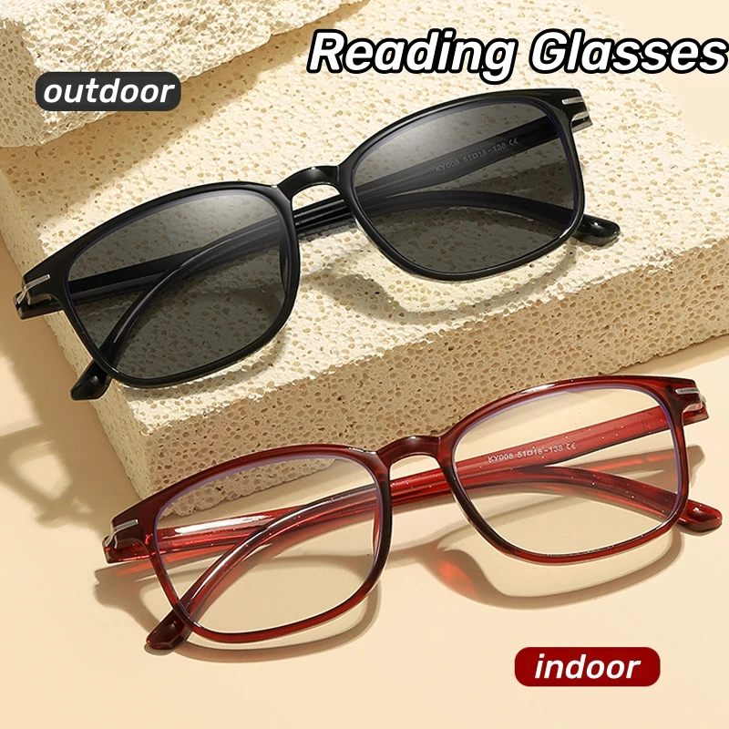 

2024 High Definition Photochromic Outdoor Presbyopia Glasses Business Ultra Light Men Reading Glasses Anti Blue Light Glasses