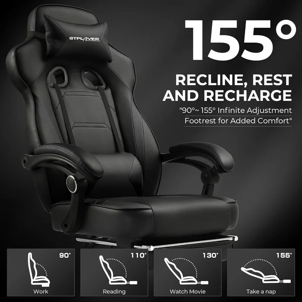 Ergonomic Racing Style Gaming Chair with Footrest, Big and Tall Support, High Back Lumbar Support for Comfortable Gaming Experie