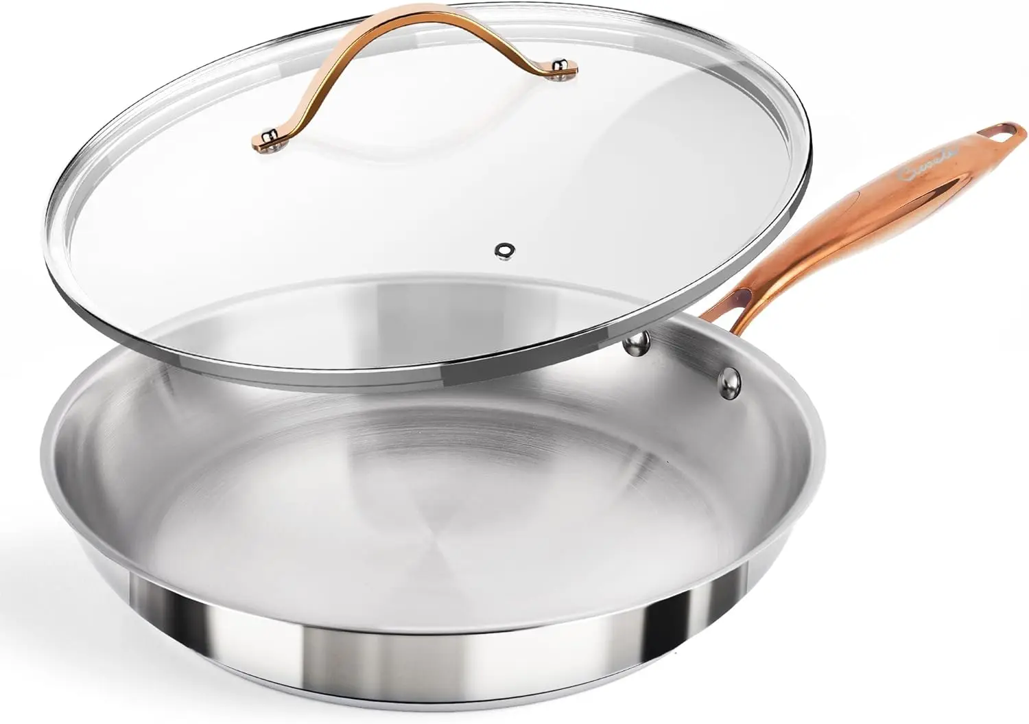 

Трехслойная сковорода из нержавеющей стали с крышкой, сковорода профессионального уровня, подходящая для всех камер, безопасная в духовке, можно мыть в посудомоечной машине.