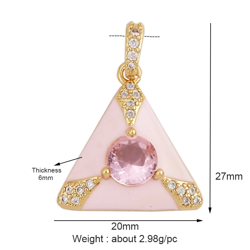 Trendy Vintage 18k Gold Plated Colored Crystal Charm Pendant,Luxury Geometric Cubic Zirconia Necklace Making Jewelry Supply M25