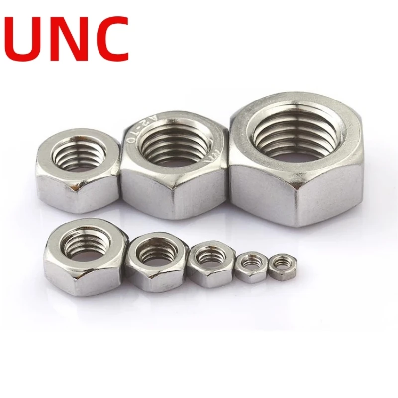 UNC 5 # -40 6 # -32 8 # -32 10 # -24 1/4 5/16 304 Acero inoxidable Reino Unido EE. UU. Estándar Grueso Rosca fina Tuerca hexagonal Tuerca hexagonal