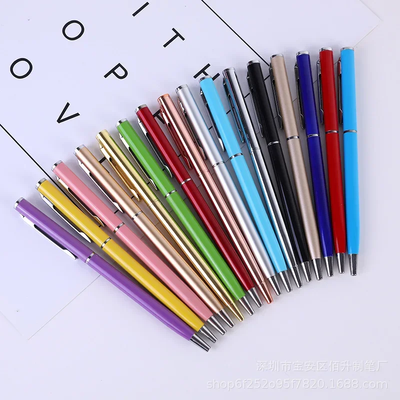 100 Pcs New Advertising Pen Free Custom LOGO Metal Ballpoint Pen Lettering Name Wholesale Hotel Gift Pen Office Supplies