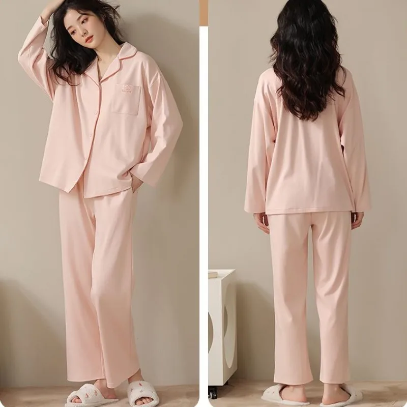 2024 New Pure Cotton Pajamas Women Spring Autumn Sleepwear Long Sleeved Homewear Winter V-neck Loose Loungewear Nightwear